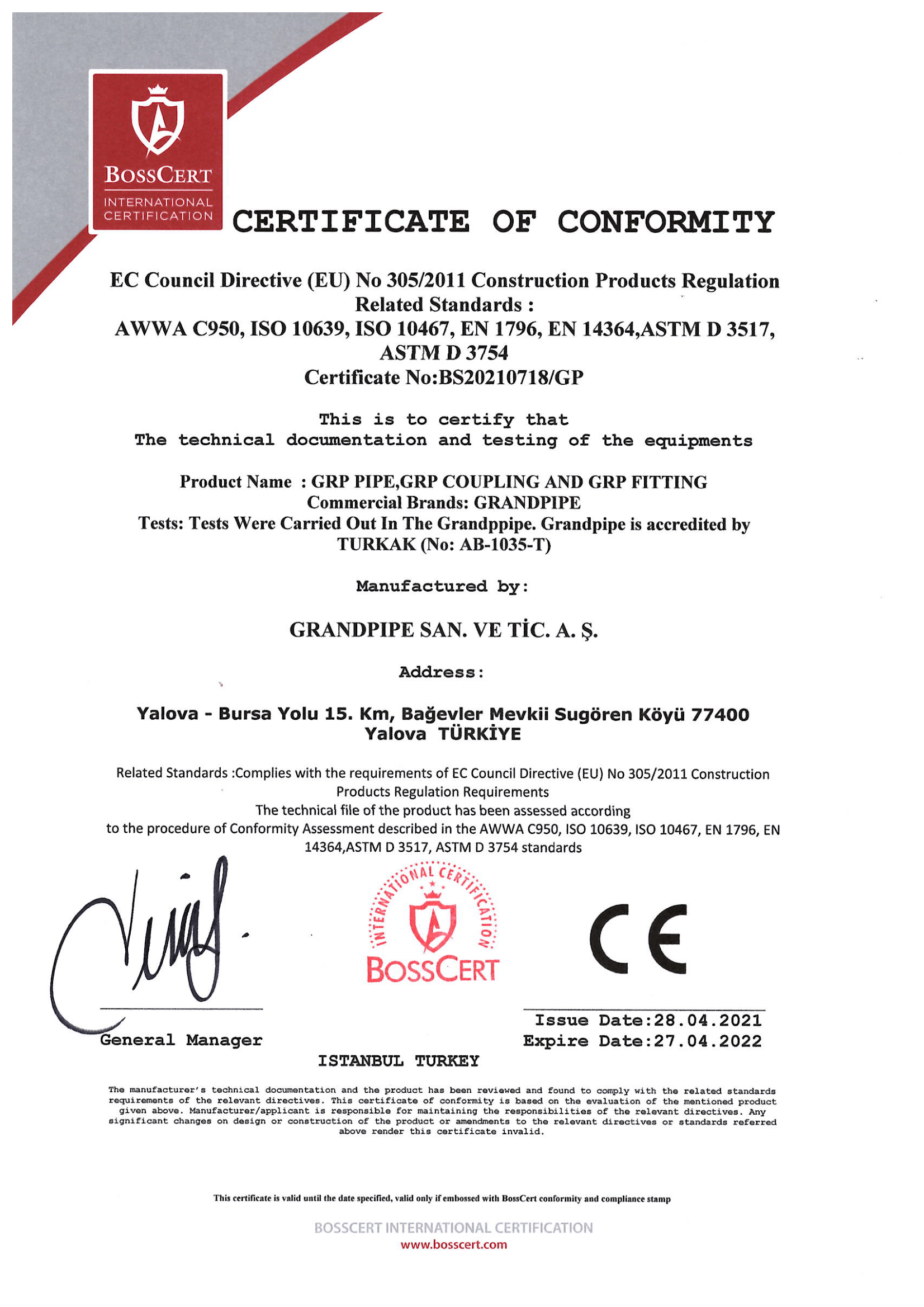 Grandpipe CE Certificate